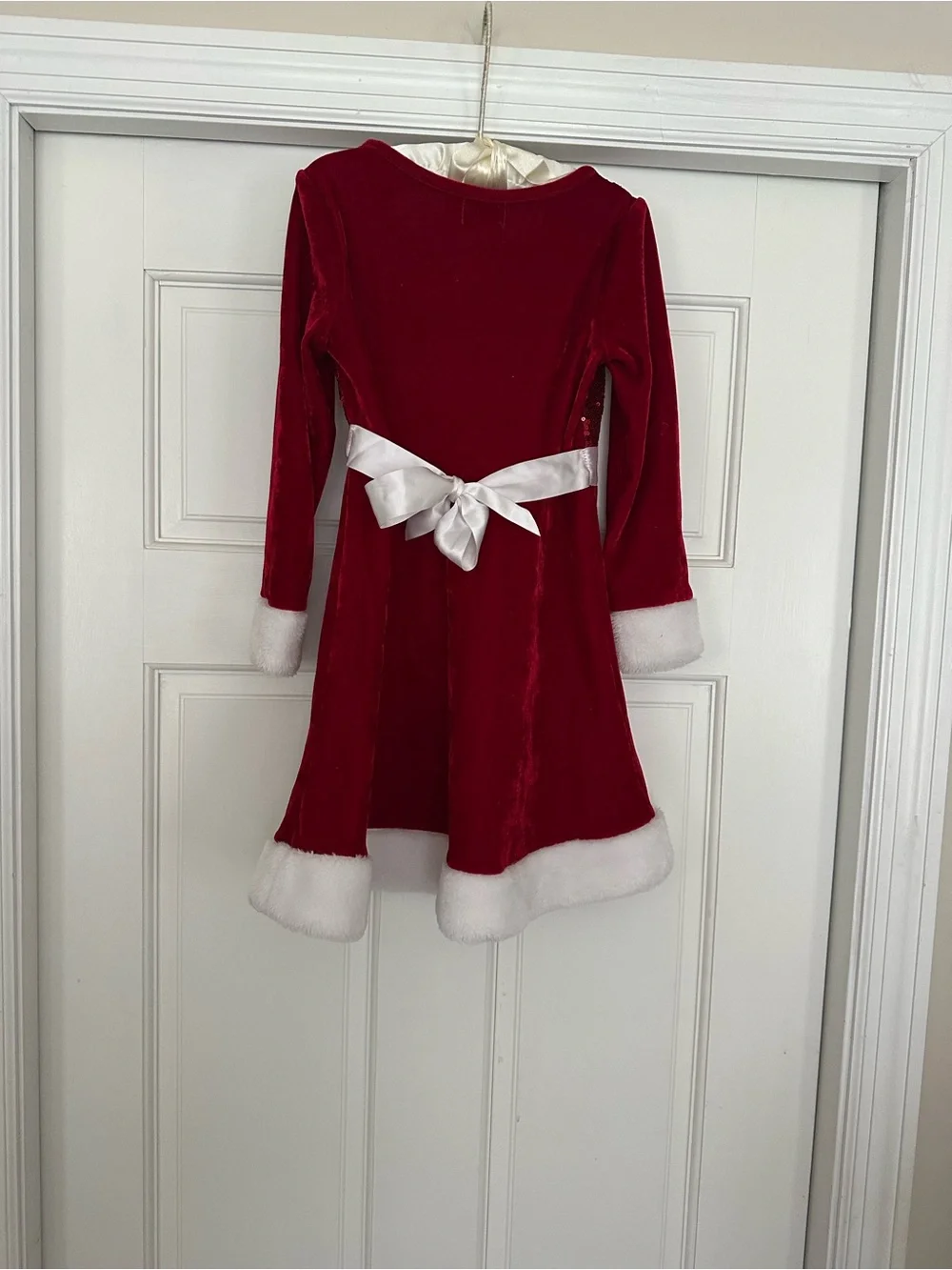 Pink Violet Girls' Red Sequin & Velvet Holiday Dress with White Trim